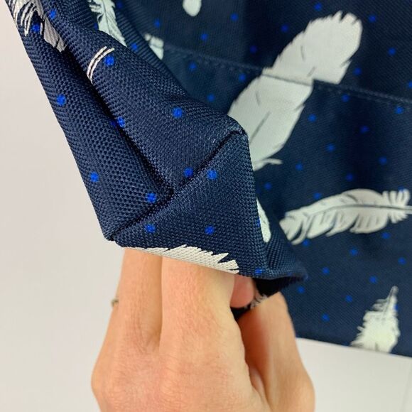 Herschel supply co Navy Canvas feathers print with brown leather handle tote bag - Picture 6 of 9